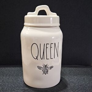 Rae Dunn White 'QUEEN' Bee Ceramic Canister